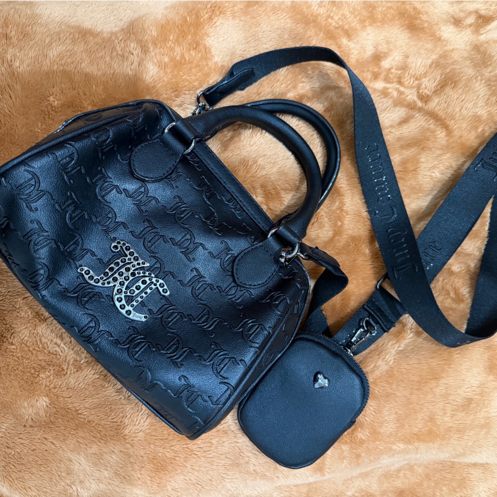 Small Juicy Couture Black Monogram Bag with Crossbody Strap